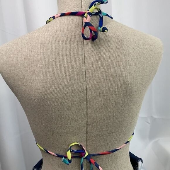 Old Navy Triangle String Bikini Top Blue Yellow Pink Zig Zag Aztec Sz Medium - Picture 3 of 7
